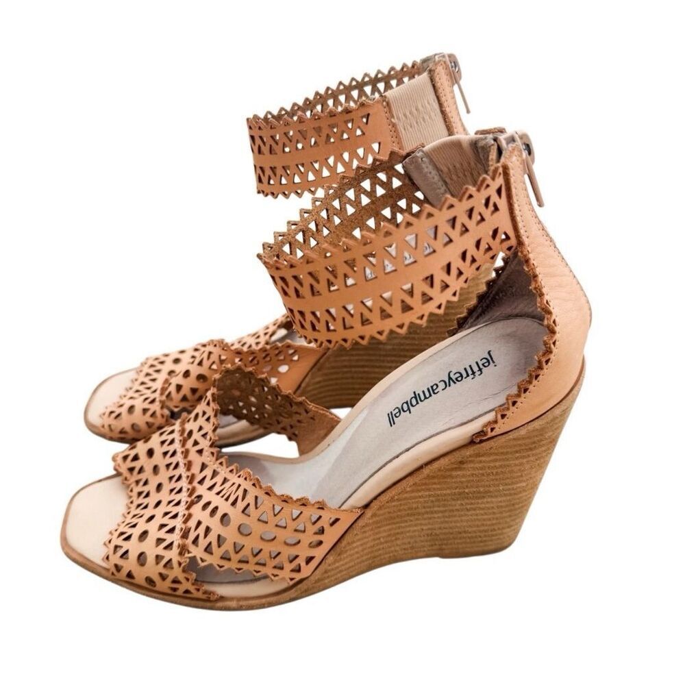 Jeffrey Campbell Tan Besante Perforated Wedge Sandal Sz 11